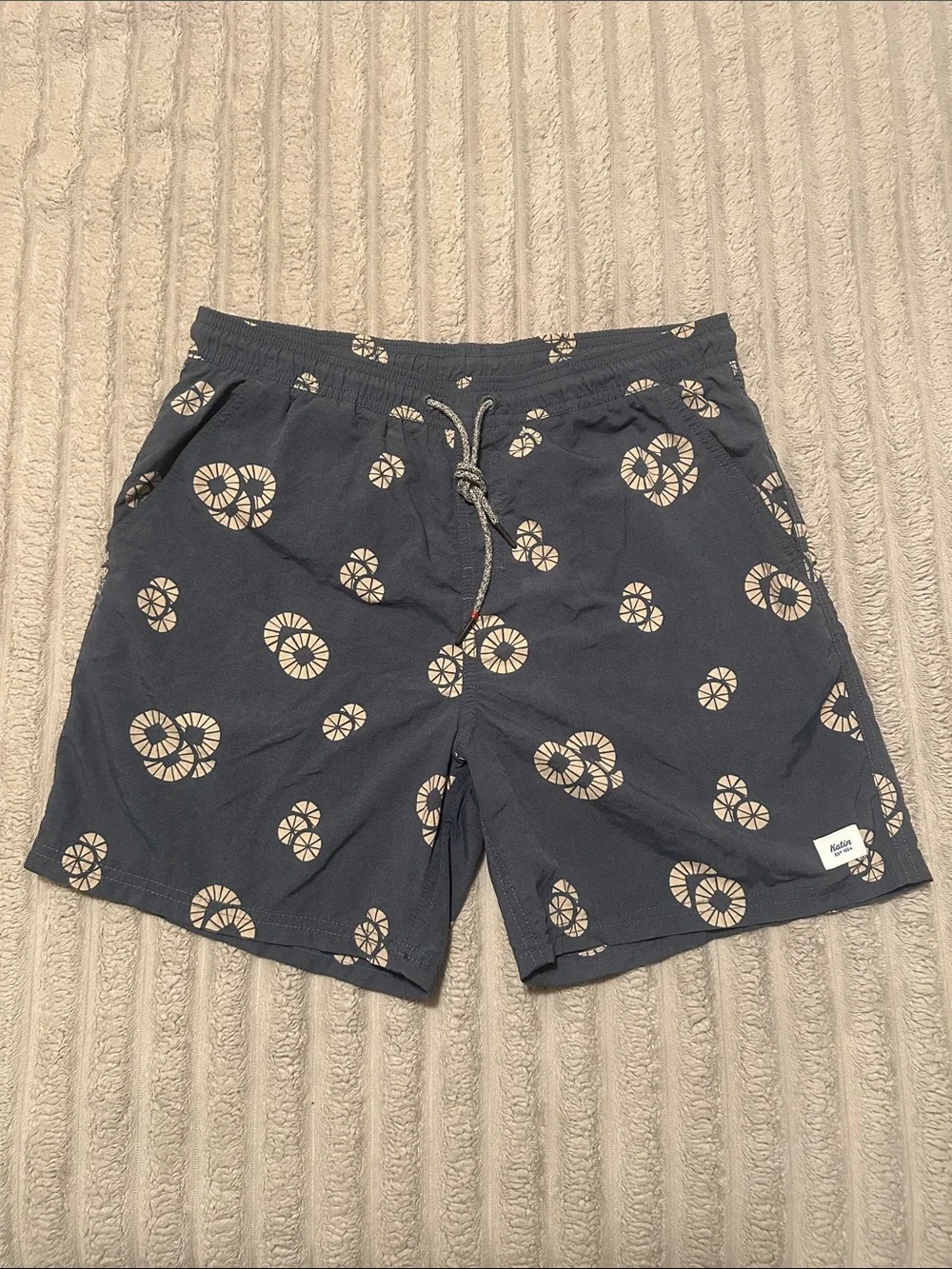 Katin Navy Swim Trunks with Cream Circular Print